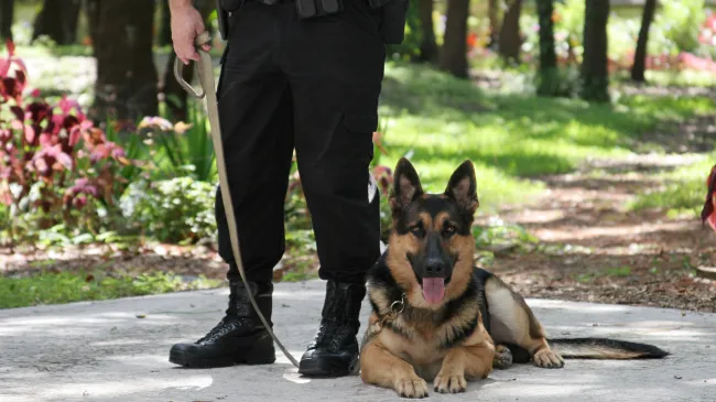 drug dog and policeman